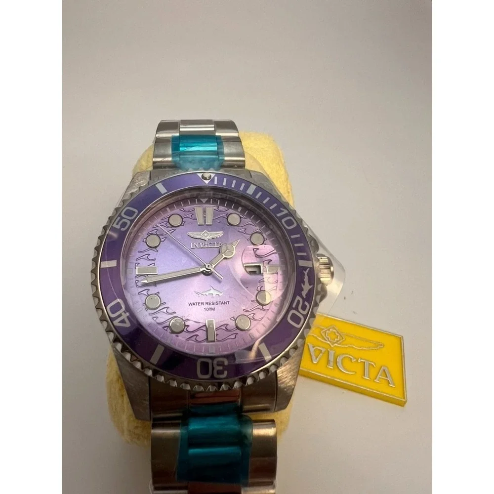 #W037 Invicta Pro Diver 32058 Purple Dial 43mm Stainless Steel Quartz 100M Watch